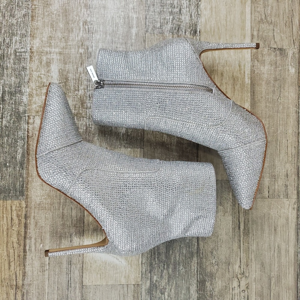 MICHAEL Michael Kors Rhinestone Rue Stiletto Boots Sz 8 Silver Booties